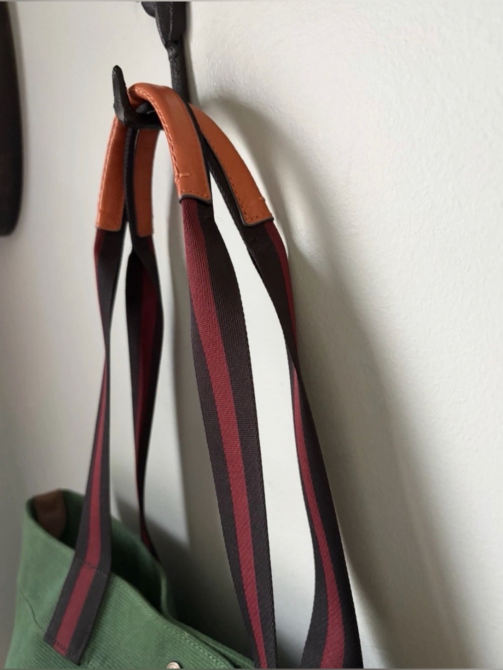 COACH Tote Bag 38 in Colorblock Forest Green Canvas/ Brown Leather/ Navy Stripes - Picture 8 of 16